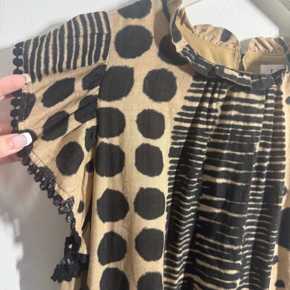 THML Dress Women M Black Tan Animal Print Shift Ruffle Cap Sleeve Cocktail Party - Picture 3 of 7